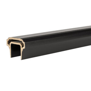 TimberTech Premier Top Rail in Matte Black, a durable composite handrail with a classic sculpted profile, available in 8' lengths.