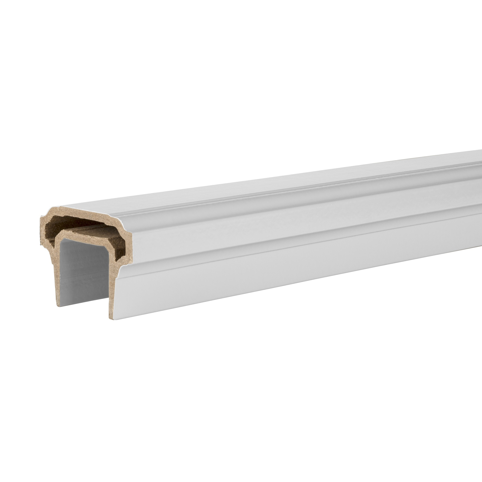 TimberTech Premier Top Rail in Matte White, a weather-resistant composite top rail designed for durability and elegance, available in 8' lengths.