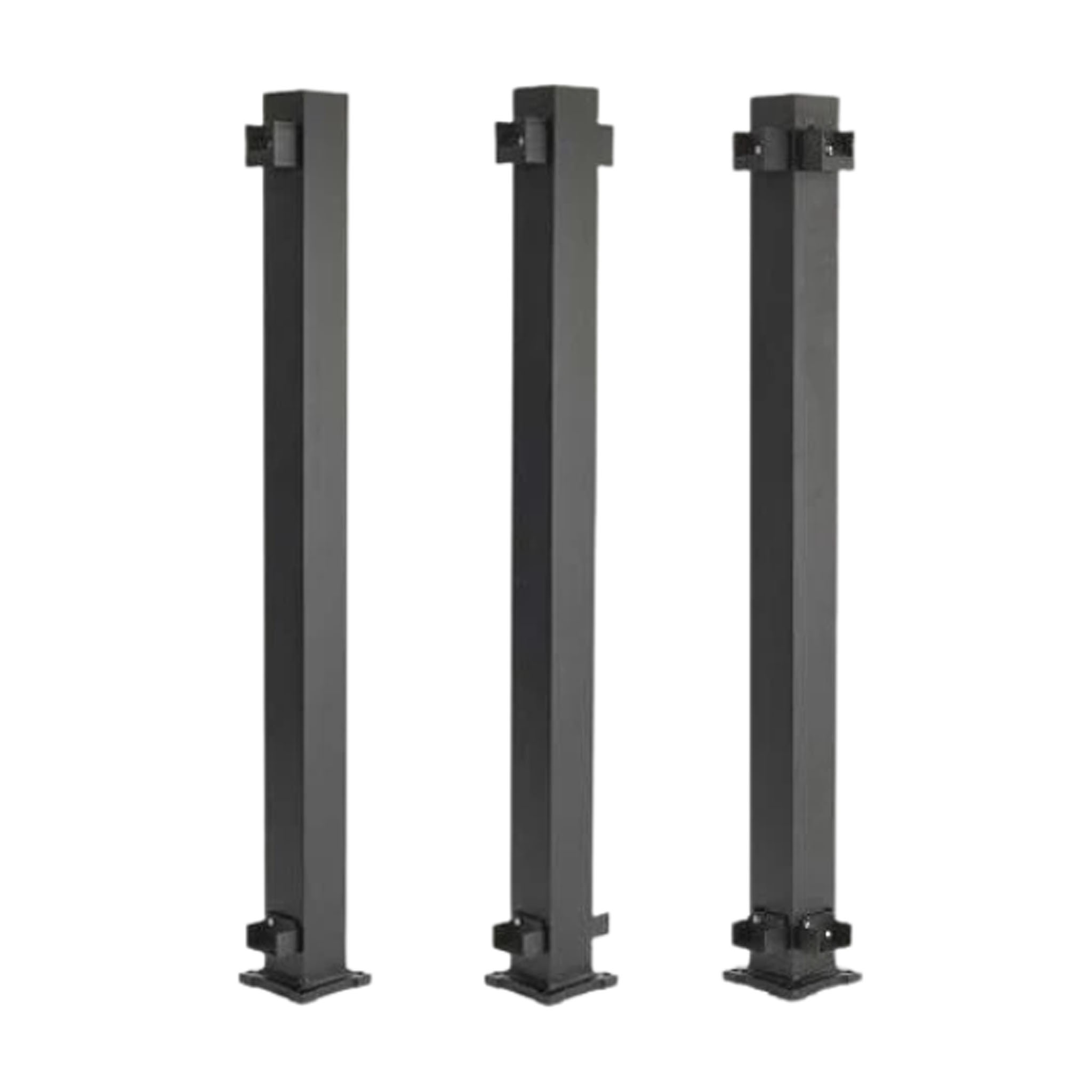 TREX Signature 2.5-inch aluminum posts in Line, End, and Corner configurations with pre-attached mounting brackets – Charcoal Black finish