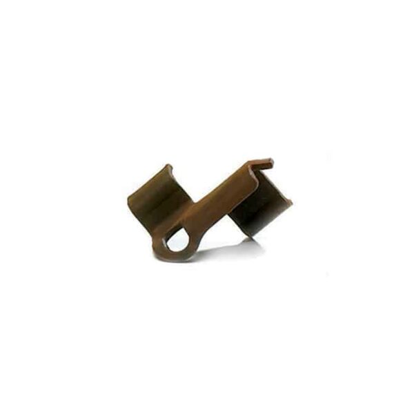Close-up of a Concealoc hidden deck fastener clip used for installing grooved composite decking boards