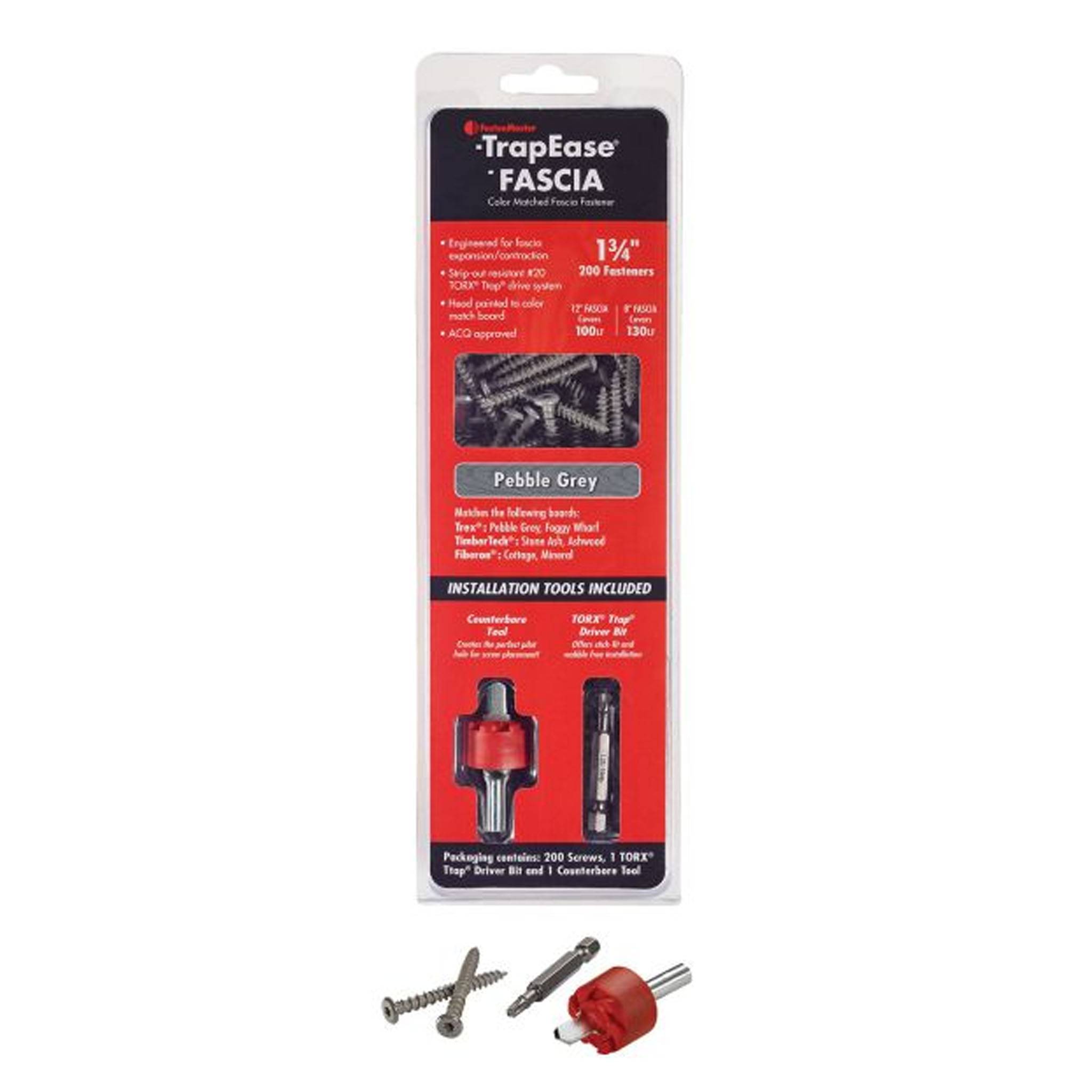 Package of TRAPEASE fascia screws - Pebble Grey