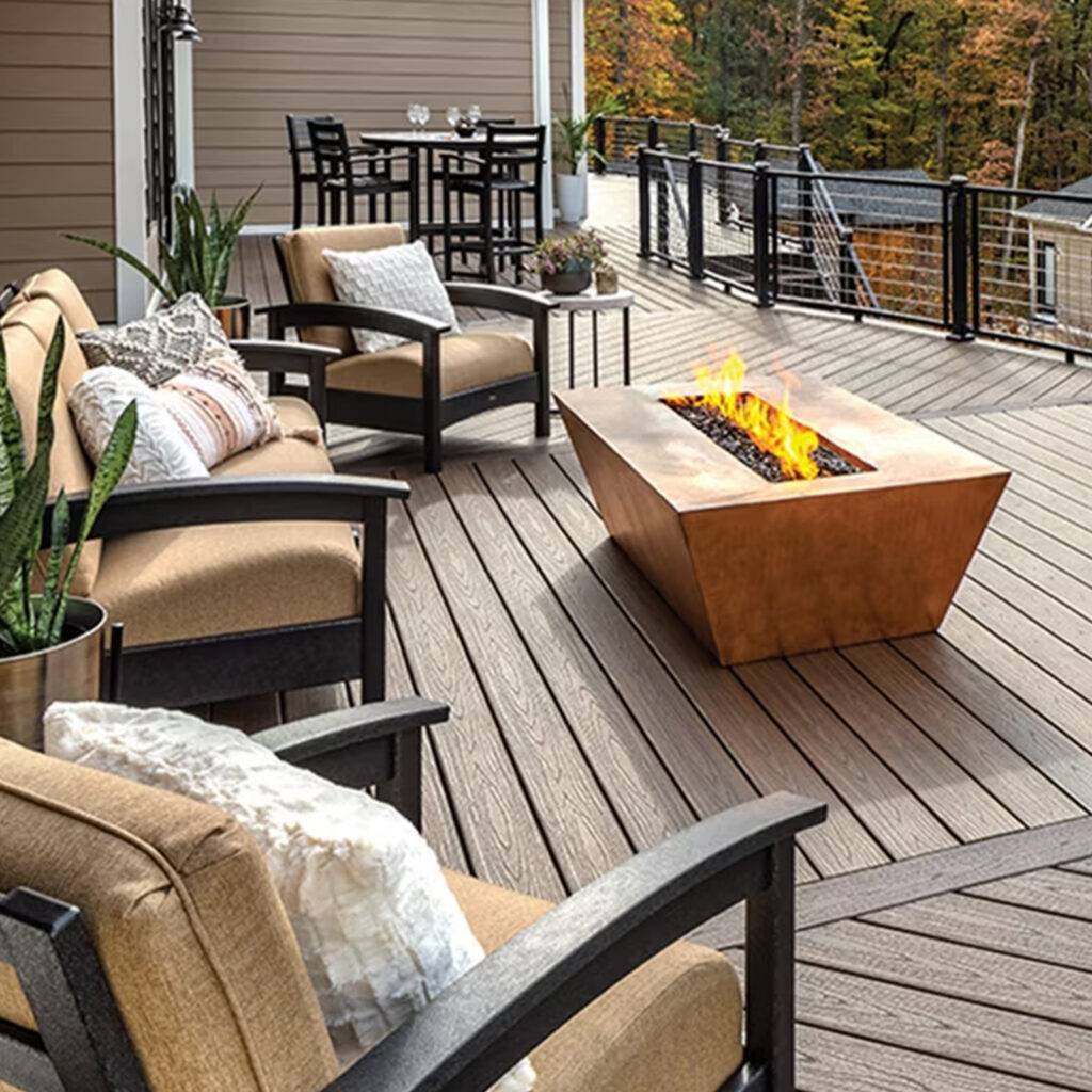 Trex Transcend composite decking in Havana Gold outdoor setup