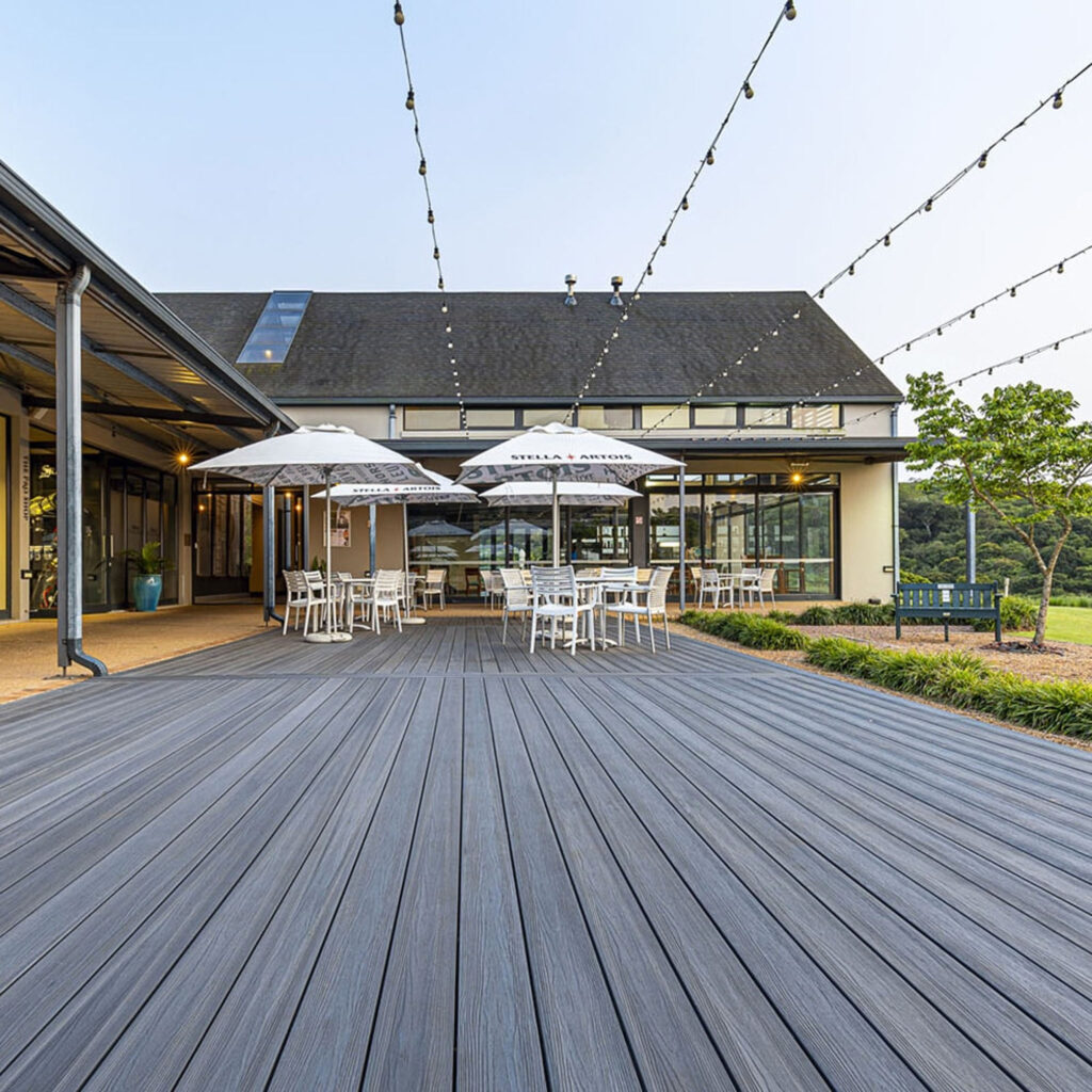 Composite bamboo decking by EVA-LAST Infinity shown on patio