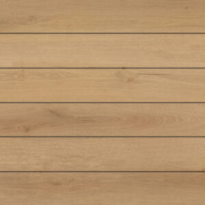 Close-up top view of EVA-LAST Pioneer Barrel Oak deck boards showing natural oak texture and straight grain pattern