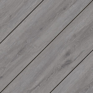 Close-up view of EVA-LAST Pioneer Weathered Ash decking showcasing natural woodgrain detail in soft grey tones