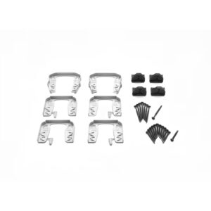 Trex Transcend mounting hardware cut kit for horizontal rail installations, including rail brackets, fasteners, and support gaskets.